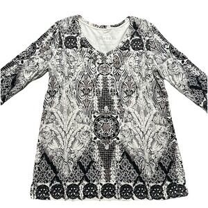 Lotus By Soma Women's M Floral Geometric Long Sleeve Shirt Peruvian Pima Cotton